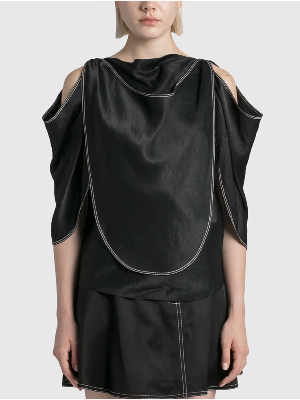 JW Anderson black draped Petal Top with contrast stitching